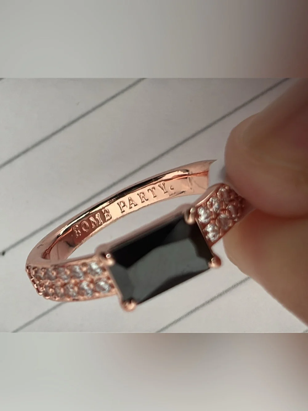 Bomb Party Rose Gold Tone and Black Stone Ring